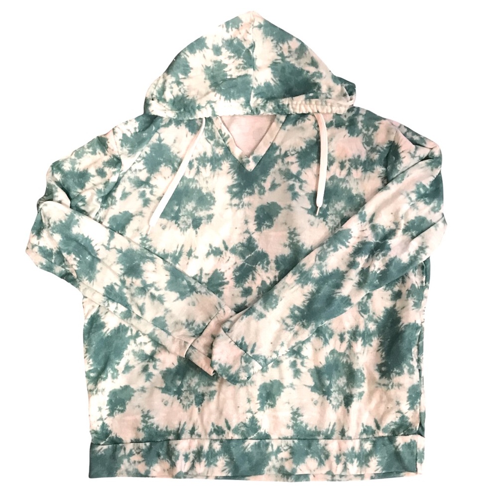 2/$20 Women’s green and white tie dye hooded pull over sweatshirt size large